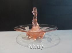 Art Deco Pink Glass'Juno' Centrepiece Bowl with'Arabella' Figurine by Walther