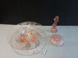 Art Deco Pink Glass'Juno' Centrepiece Bowl with'Arabella' Figurine by Walther