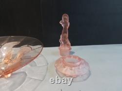 Art Deco Pink Glass'Juno' Centrepiece Bowl with'Arabella' Figurine by Walther