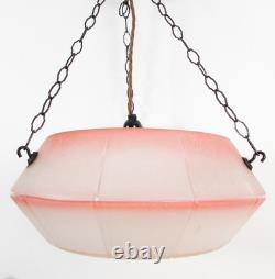 Art Deco Pink Glass Light Shade Vintage Geometric Bowl Hanging Plafonnier UFO