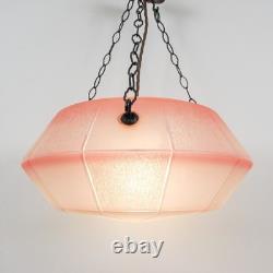 Art Deco Pink Glass Light Shade Vintage Geometric Bowl Hanging Plafonnier UFO