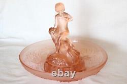 Art Deco Pink Glass'Seerosen' Centrepiece Bowl with'Peter Pan' by Walther