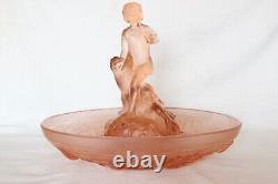 Art Deco Pink Glass'Seerosen' Centrepiece Bowl with'Peter Pan' by Walther
