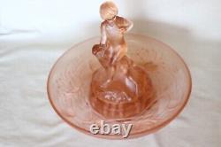 Art Deco Pink Glass'Seerosen' Centrepiece Bowl with'Peter Pan' by Walther