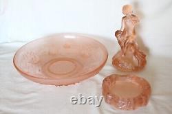 Art Deco Pink Glass'Seerosen' Centrepiece Bowl with'Peter Pan' by Walther