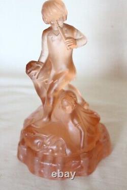 Art Deco Pink Glass'Seerosen' Centrepiece Bowl with'Peter Pan' by Walther