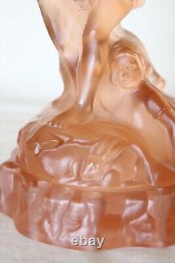 Art Deco Pink Glass'Seerosen' Centrepiece Bowl with'Peter Pan' by Walther