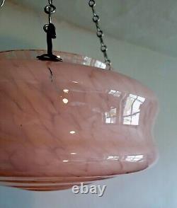 Art Deco Pink & White Glass Flycatcher Plaffonier Light Bowl Lamp Shade