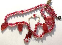 Art Deco Rare Pink Czech Glass Bead Necklace With Pendant At Bottom