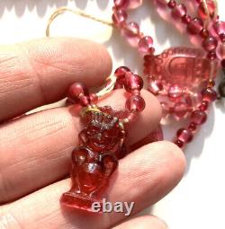 Art Deco Rare Pink Czech Glass Bead Necklace With Pendant At Bottom