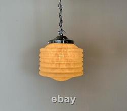 Art Deco Ribbed Pink Marbled Glass Pendant Light C. 1930