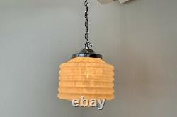 Art Deco Ribbed Pink Marbled Glass Pendant Light C. 1930