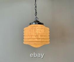 Art Deco Ribbed Pink Marbled Glass Pendant Light C. 1930