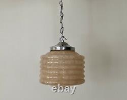 Art Deco Ribbed Pink Marbled Glass Pendant Light C. 1930