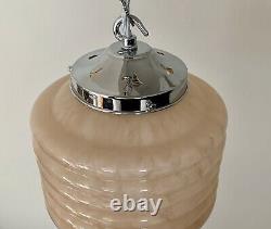 Art Deco Ribbed Pink Marbled Glass Pendant Light C. 1930