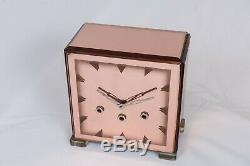 Art Deco Rose Pink Glass Clock Westminster Chime 1920's