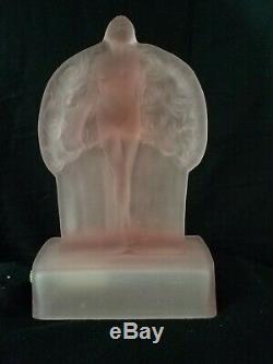Art Deco Sally Rand Nude Feather Dancer Nymph Frosted Pink Glass Lamp