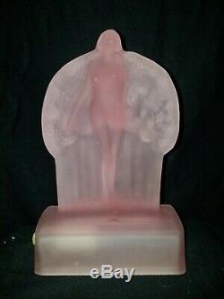 Art Deco Sally Rand Nude Feather Dancer Nymph Frosted Pink Glass Lamp