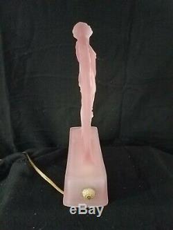 Art Deco Sally Rand Nude Feather Dancer Nymph Frosted Pink Glass Lamp