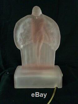 Art Deco Sally Rand Nude Feather Dancer Nymph Frosted Pink Glass Lamp