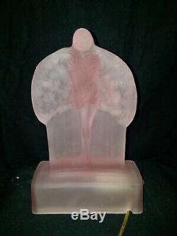 Art Deco Sally Rand Nude Feather Dancer Nymph Frosted Pink Glass Lamp