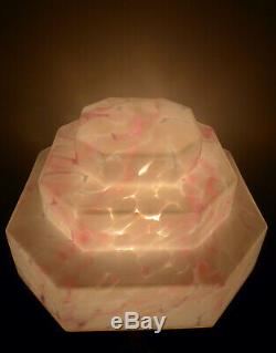 Art Deco Skyscraper Glass Lamp Shade For Diana Lamp, 1930s Antique Pink Marbled