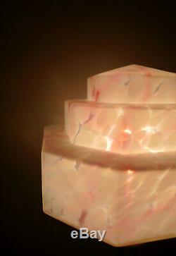 Art Deco Skyscraper Glass Lamp Shade For Diana Lamp, 1930s Antique Pink Marbled