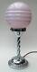 Art Deco Table Lamp Chrome Swirl Stem Base with Pink Glass Globe Shade 36cm High