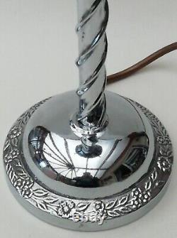 Art Deco Table Lamp Chrome Swirl Stem Base with Pink Glass Globe Shade 36cm High
