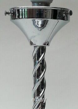 Art Deco Table Lamp Chrome Swirl Stem Base with Pink Glass Globe Shade 36cm High