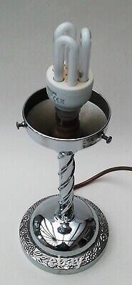 Art Deco Table Lamp Chrome Swirl Stem Base with Pink Glass Globe Shade 36cm High