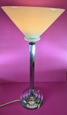 Art Deco Tall Table Lamp Up lighter With Pink Glass Shade