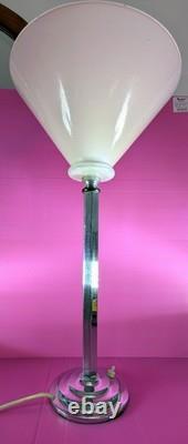 Art Deco Tall Table Lamp Up lighter With Pink Glass Shade