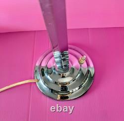 Art Deco Tall Table Lamp Up lighter With Pink Glass Shade