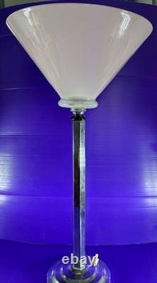 Art Deco Tall Table Lamp Up lighter With Pink Glass Shade