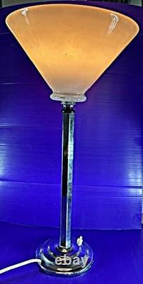 Art Deco Tall Table Lamp Up lighter With Pink Glass Shade