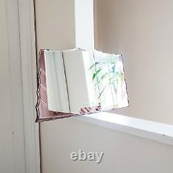 Art Deco Vintage Dual Tone Mirror Pink Glass Etched Panels 15.5 x 27