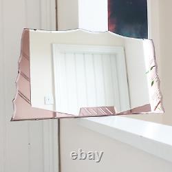 Art Deco Vintage Dual Tone Mirror Pink Glass Etched Panels 15.5 x 27