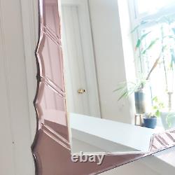 Art Deco Vintage Dual Tone Mirror Pink Glass Etched Panels 15.5 x 27