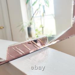 Art Deco Vintage Dual Tone Mirror Pink Glass Etched Panels 15.5 x 27