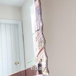 Art Deco Vintage Dual Tone Mirror Pink Glass Etched Panels 15.5 x 27