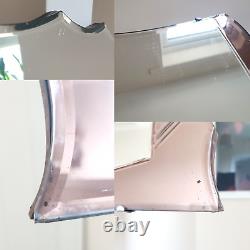 Art Deco Vintage Dual Tone Mirror Pink Glass Etched Panels 15.5 x 27