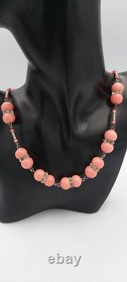 Art Deco Vintage Pink peking Glass Beads Necklace