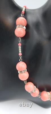 Art Deco Vintage Pink peking Glass Beads Necklace