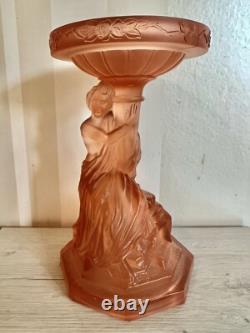 Art Deco Vintage Satin Pink Glass Lady Centrepiece Figurine 1920's