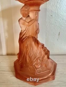 Art Deco Vintage Satin Pink Glass Lady Centrepiece Figurine 1920's