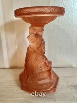 Art Deco Vintage Satin Pink Glass Lady Centrepiece Figurine 1920's