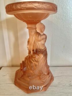 Art Deco Vintage Satin Pink Glass Lady Centrepiece Figurine 1920's