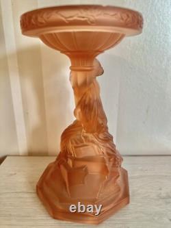 Art Deco Vintage Satin Pink Glass Lady Centrepiece Figurine 1920's