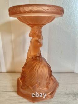 Art Deco Vintage Satin Pink Glass Lady Centrepiece Figurine 1920's
